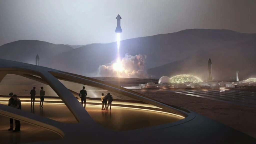 Futuristic SpaceX Starship Launch: Mars Habitat Wallpaper
