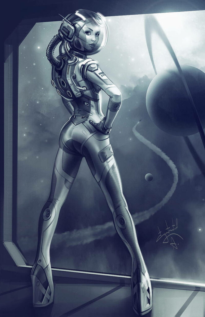 Futuristic Spacegirl in Sleek Spacesuit - Sci-Fi Wallpaper Background