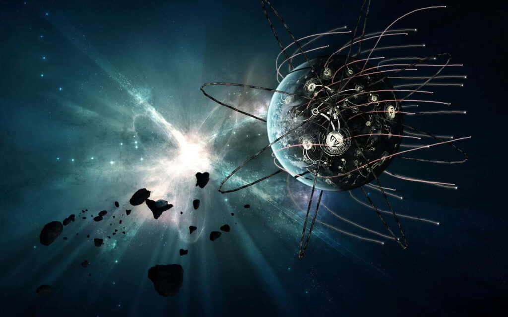 Futuristic Spaceship Approaches Celestial Structure: Stunning Wallpaper