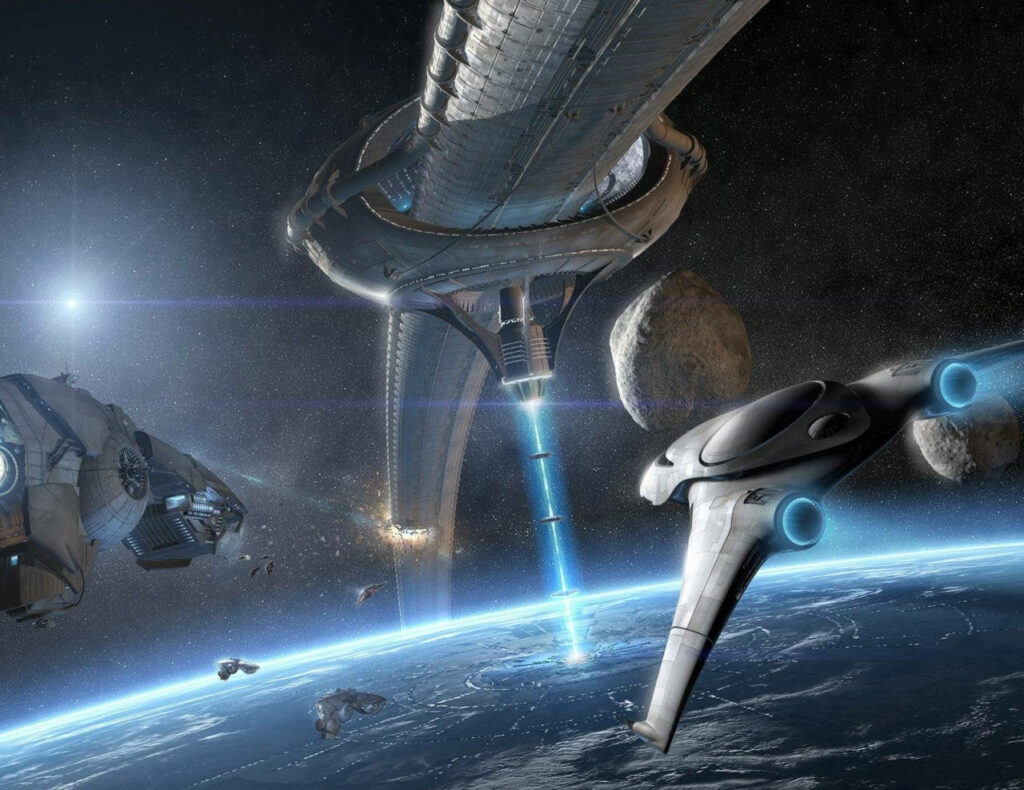 Futuristic Wallpaper: Spaceship Attack on Earth with Asteroids