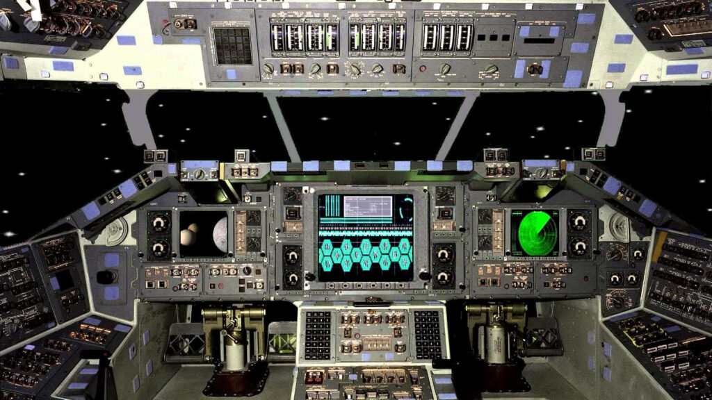 Futuristic Spaceship Cockpit Wallpaper: Illuminated Control Panels