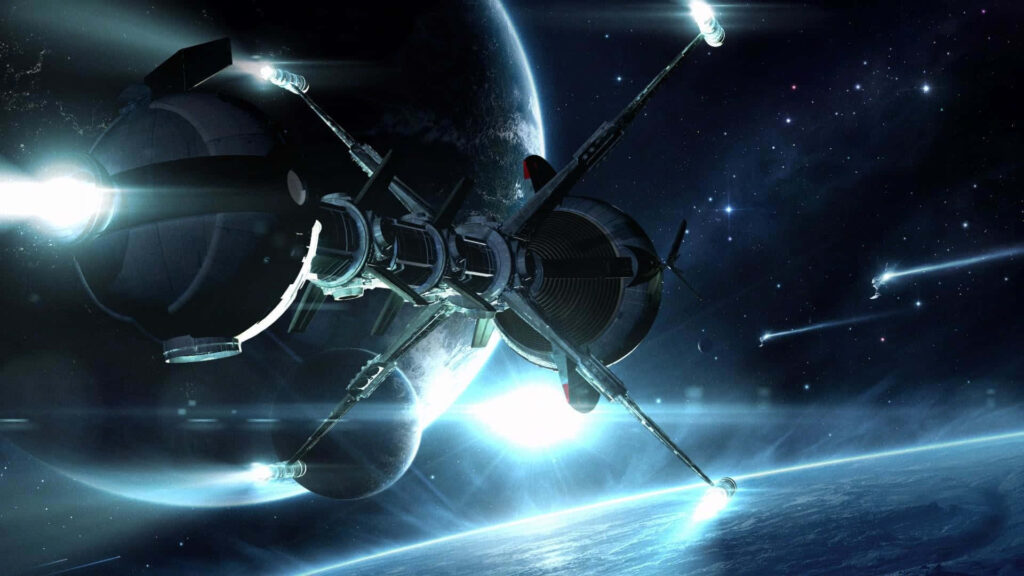 Futuristic Spaceship in Cosmic Exploration - Stunning Wallpaper Background