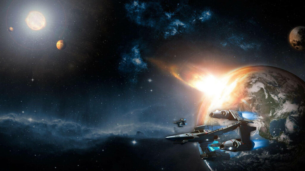 Futuristic Spaceship Wallpaper: Cosmic Journey Through Space