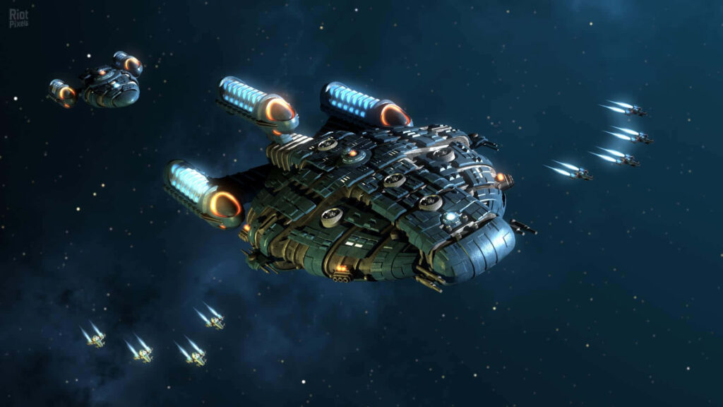 Futuristic Spaceship Battle Wallpaper: Intense Space Adventure Background
