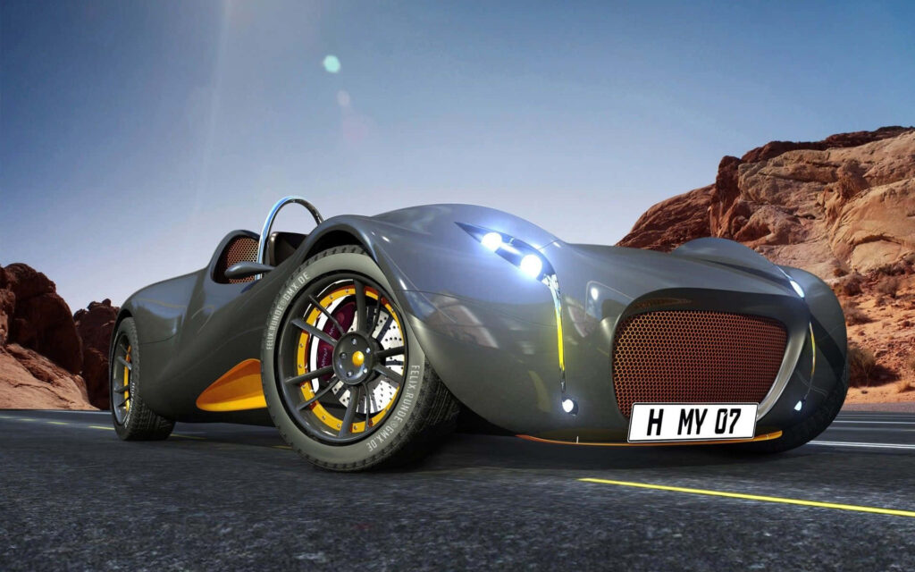Futuristic Sports Car Wallpaper: Exciting Desert Action Background