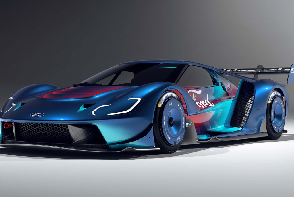 Futuristic blue and red sports car wallpaper showcasing sleek design and high-speed thrill