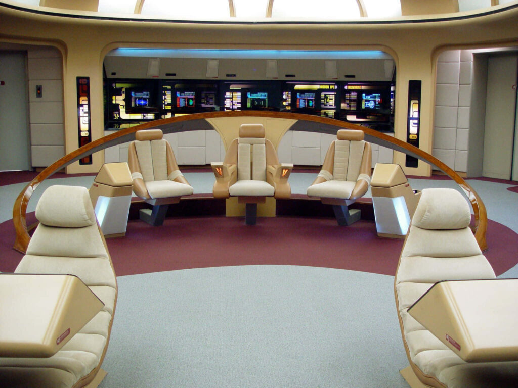 Futuristic Star Trek Enterprise Bridge Wallpaper with Beige Interior