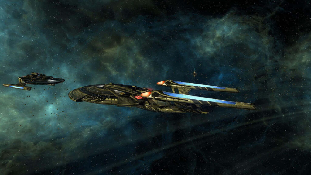 Futuristic Starships in Cosmic Nebula Wallpaper | Star Trek Background