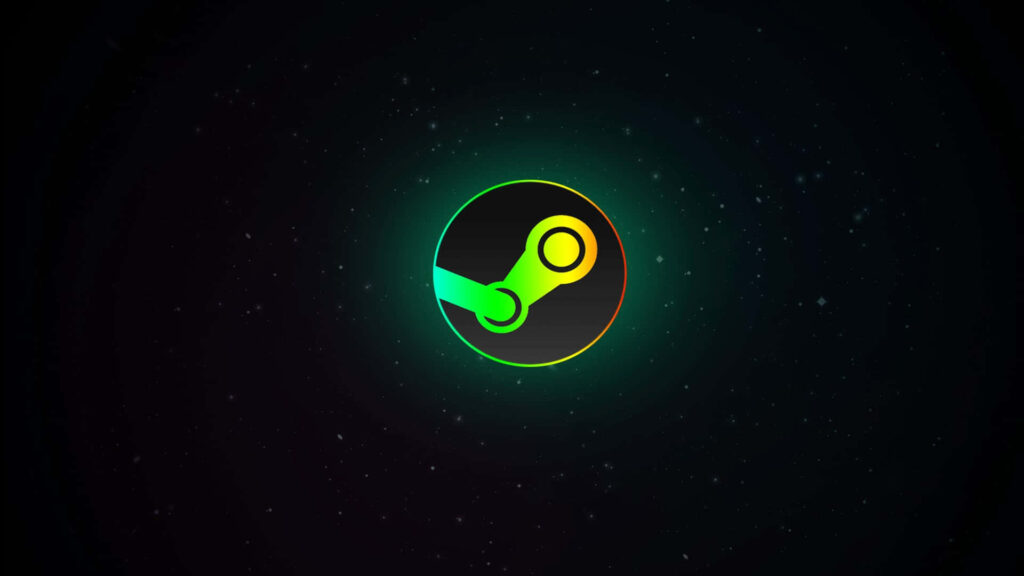 Glowing Steam Platform logo on starry space background futuristic immersive wallpaper for fans