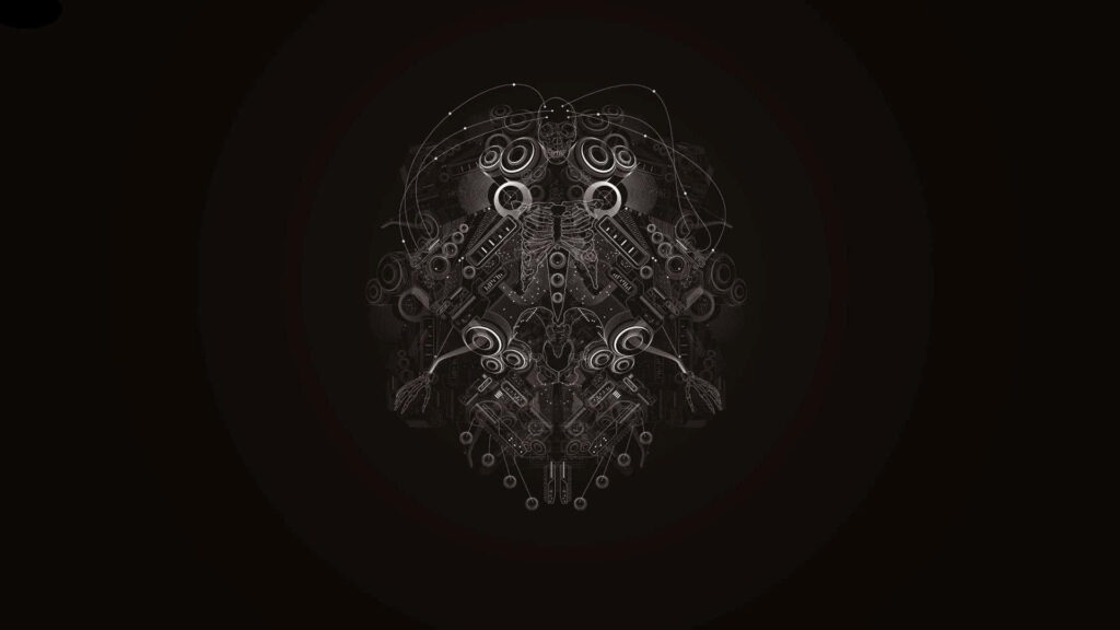 Futuristic Symmetrical Tech Wallpaper on Black Background