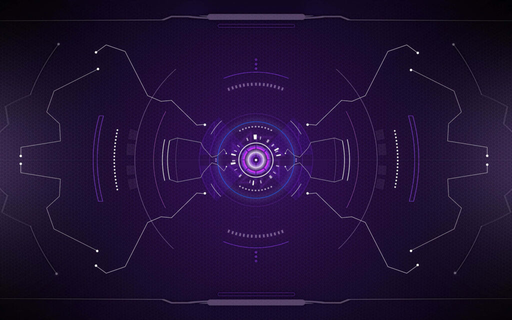 Futuristic Symmetrical Wallpaper: Glowing Purple Core & High-Tech Design