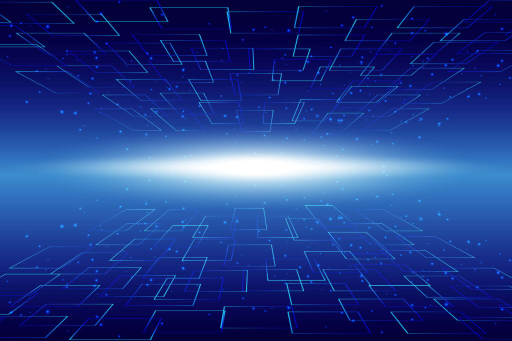 Futuristic Blue Tech Wallpaper: Overlapping Squares & Glowing Effects