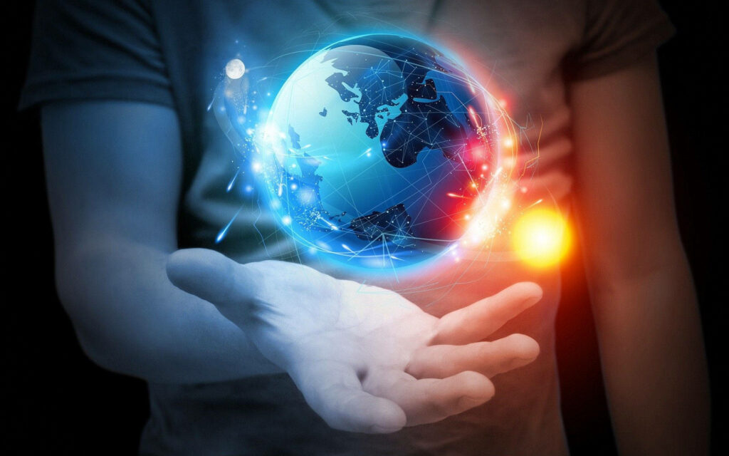 Futuristic Planet Wallpaper: Glowing Earth & Digital Innovation