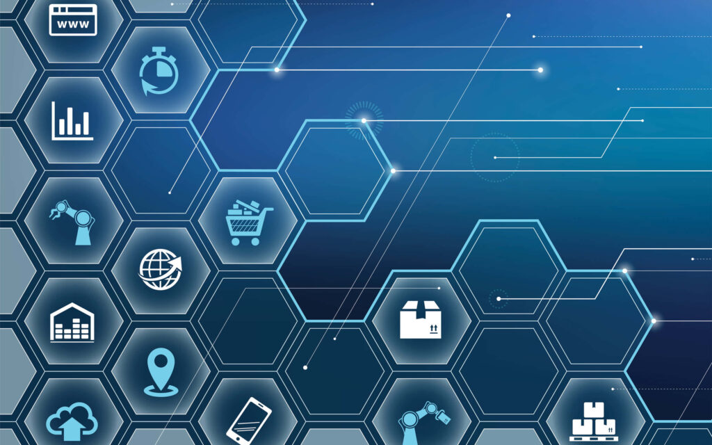 Futuristic Blue Gradient Wallpaper with Glowing Tech Icons