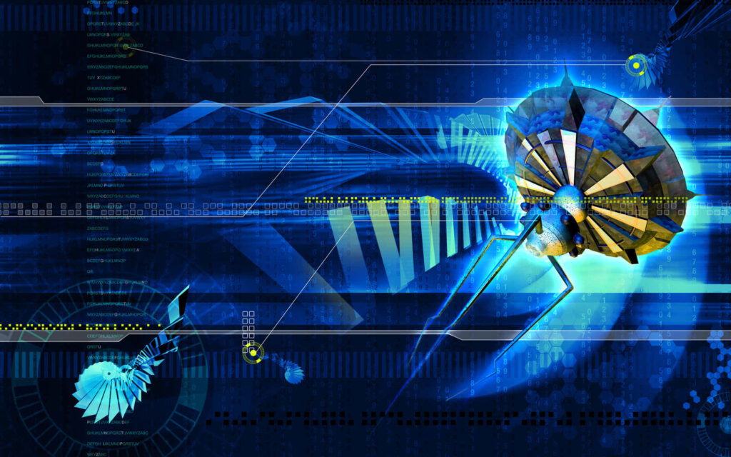 Futuristic Three-Legged Mechanical Wallpaper: Blue Digital Design