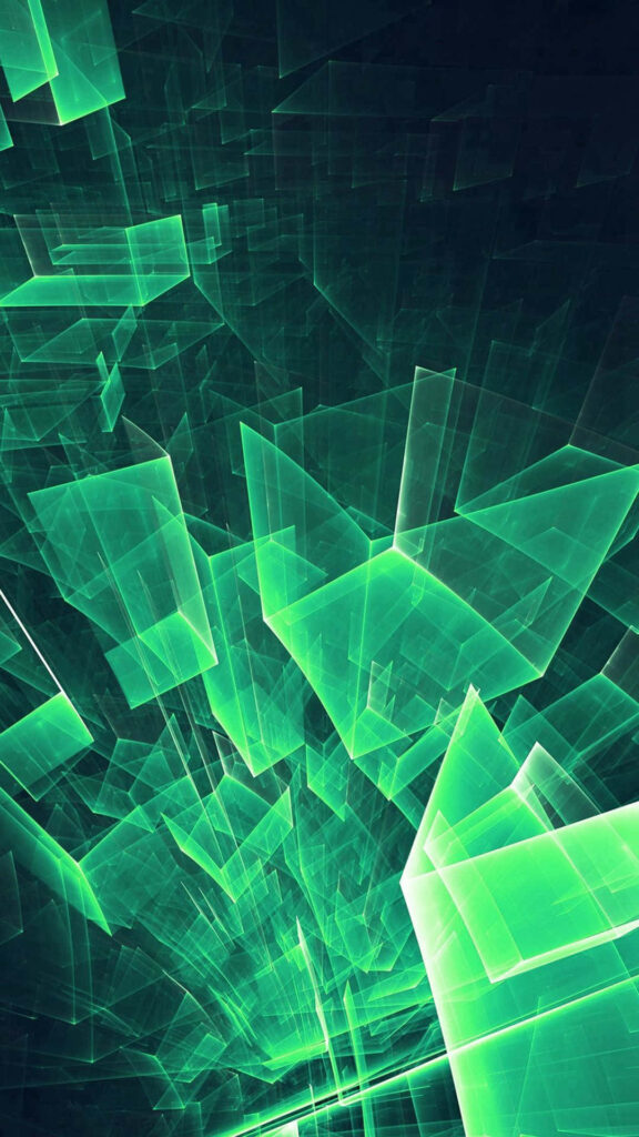 Futuristic Abstract Green Wallpaper: Dynamic Shapes & Depth Background