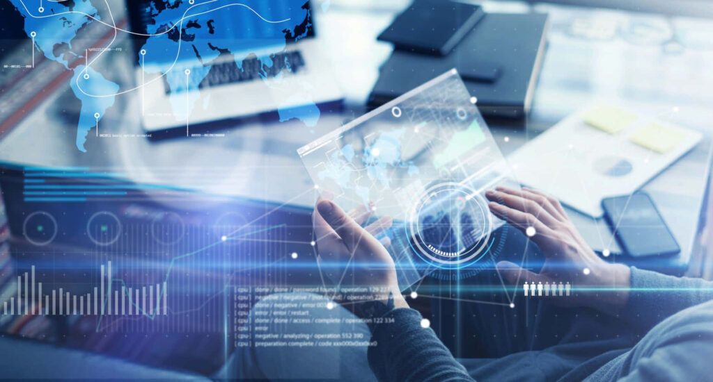 Futuristic Wallpaper: Person Analyzing Digital Data Visualization