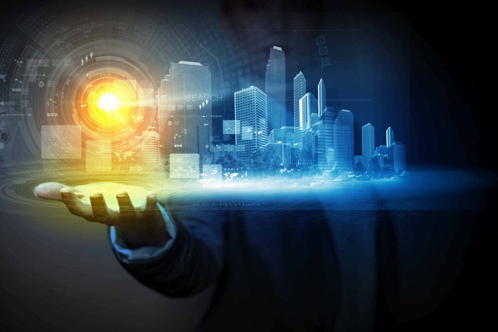 Futuristic Digital Cityscape Wallpaper: Innovation & Limitless Potential