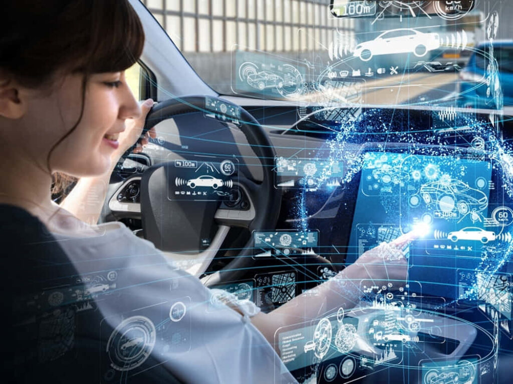 Futuristic Driver & Holographic Car Tech Wallpaper Background