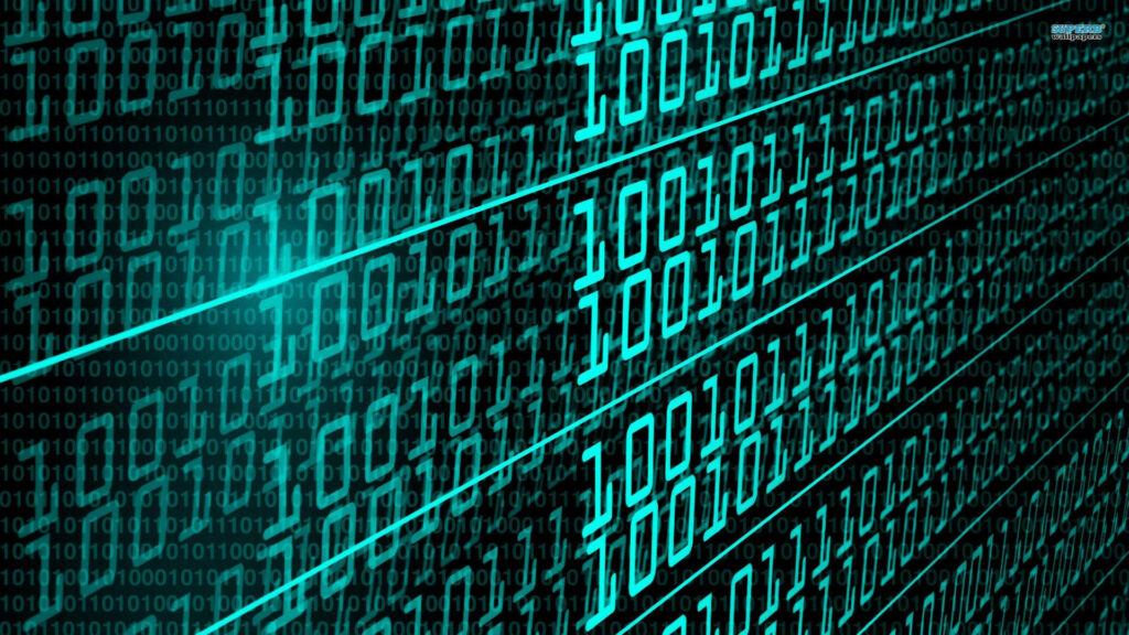 Futuristic Wallpaper: Glowing Binary Matrix & Digital Grid Design