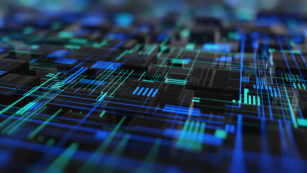 Futuristic Blue & Green Grid Wallpaper: Tech-Inspired Background