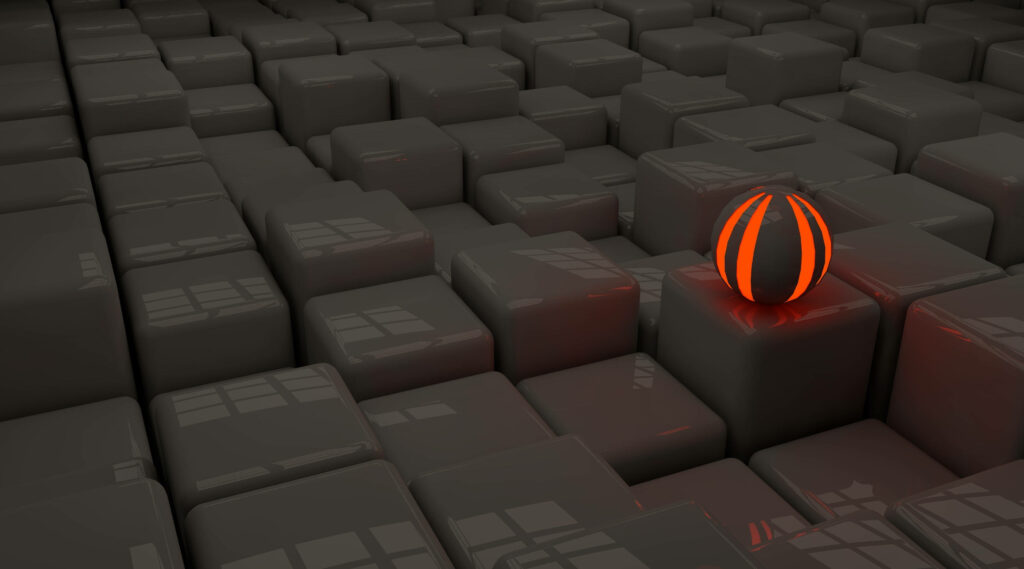 Futuristic Wallpaper: Glowing Orange Ball on Dark Gray Surface