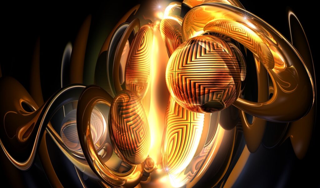 Futuristic Wallpaper: Glowing Spheres & Reflective Elements on Dark Background