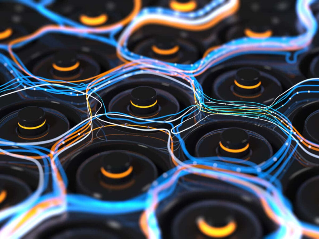Futuristic Wallpaper: Interconnected Battery Cells & Energy Lines