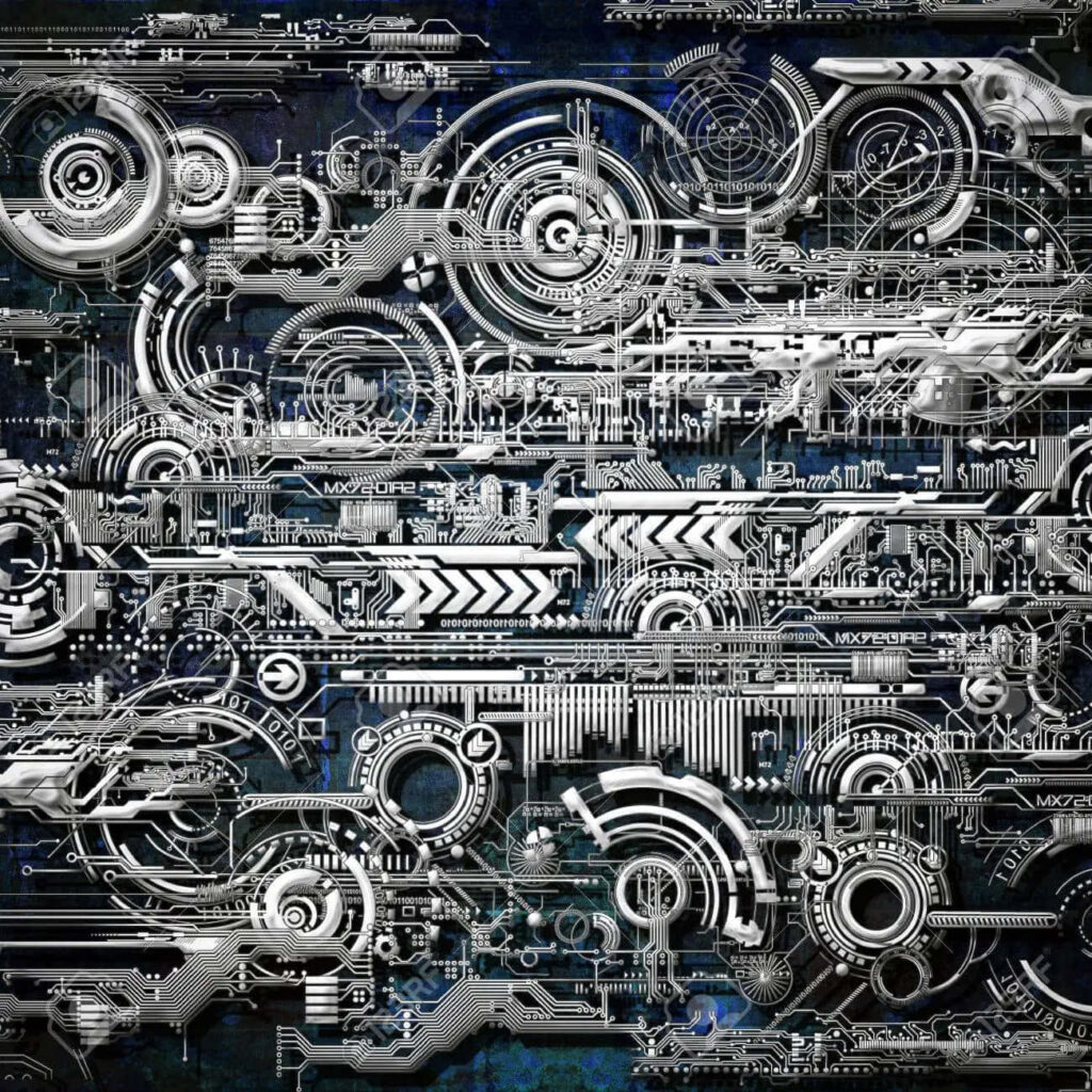 Intricate White Tech Patterns on Dark Wallpaper - Futuristic Design