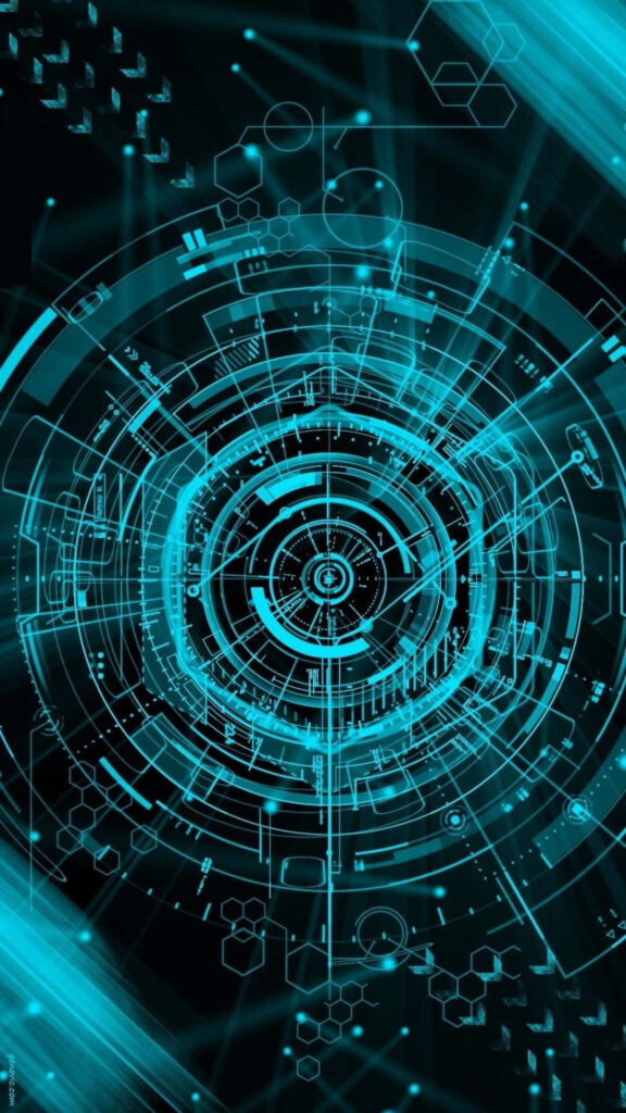 Futuristic Neon Blue Tech Wallpaper: Iron Man-Inspired Background