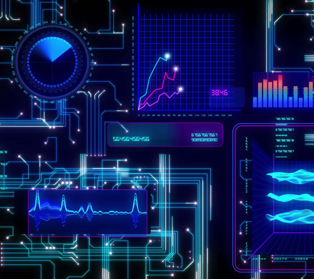 Futuristic Wallpaper: Neon Database Interface & Circuit Designs