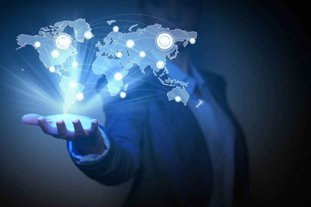 Futuristic Wallpaper: Person with Glowing World Map - Global Connectivity