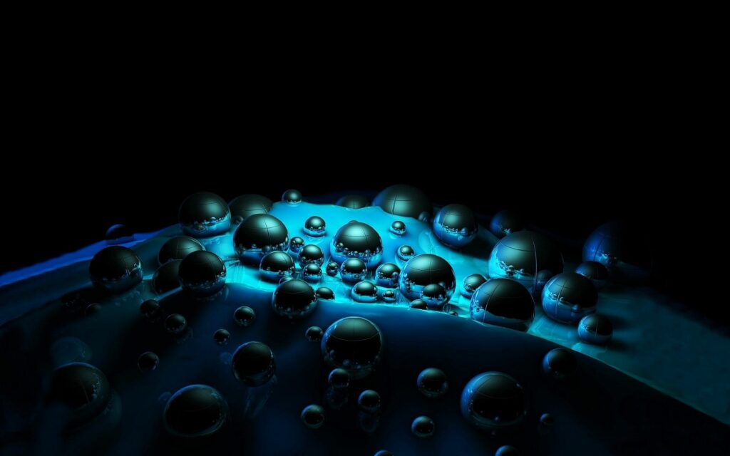 Surreal Blue Droplets on Dark Surface - Futuristic Wallpaper Background