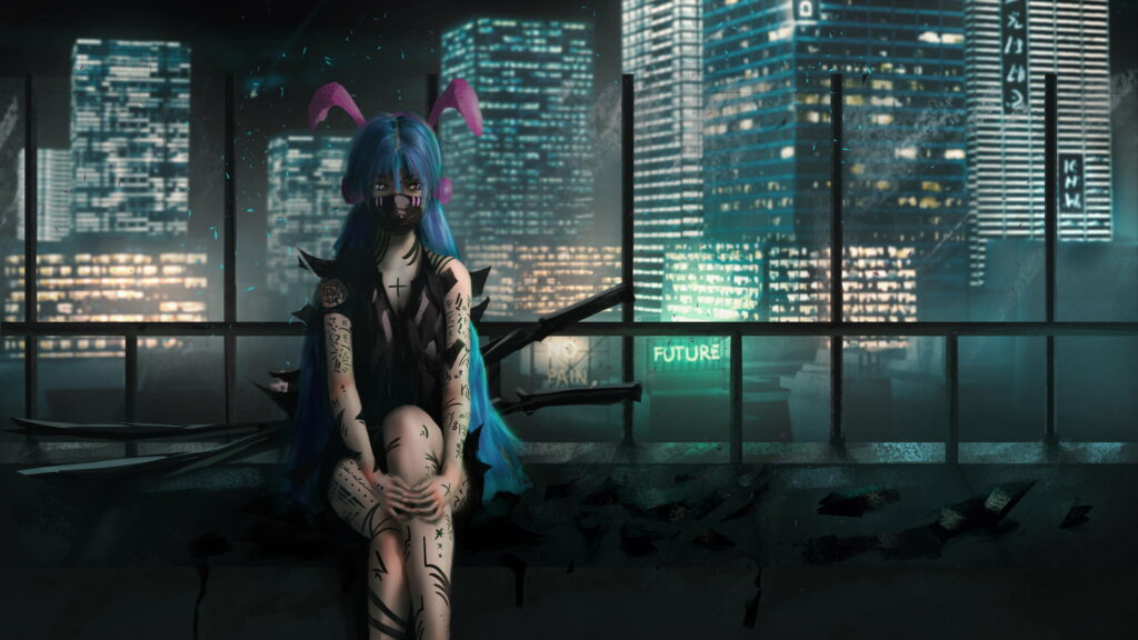 Futuristic Urban Guardian: A Majestic Women Warrior in a 4K Wallpaper Cityscape