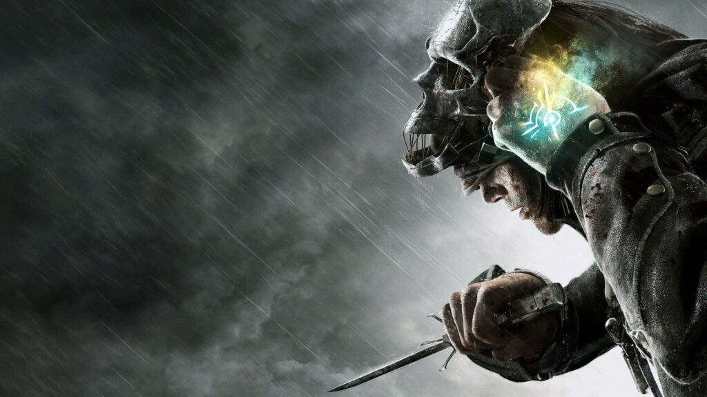Futuristic Warrior: Dynamic Wallpaper of Battles in Stormy Skies