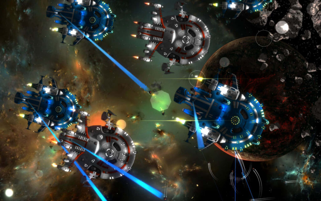 Futuristic Space Warship Battle Wallpaper – Epic Cosmic Combat Scene