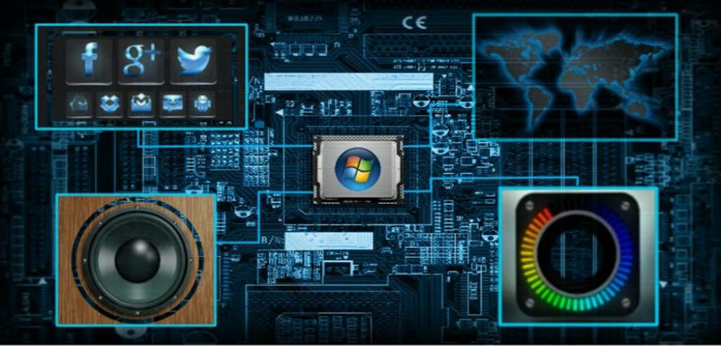 Futuristic Windows OS Wallpaper: High-Tech Design & Sound Visuals