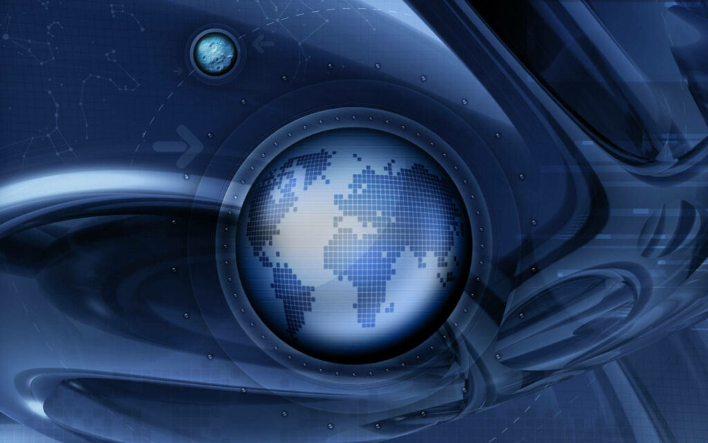 Futuristic Abstract World Map Wallpaper in Blue - Modern Background Design
