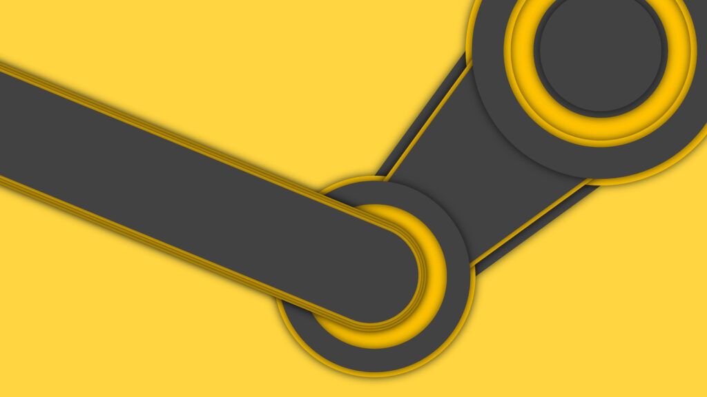 Bold yellow and black abstract futuristic wallpaper inspired by Steam logo design background