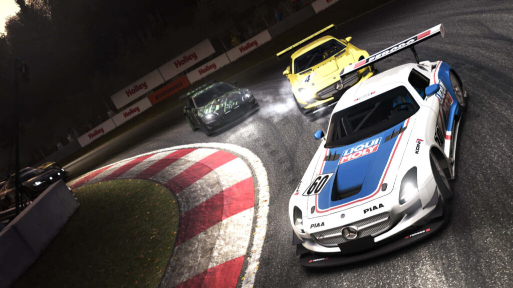 GRID Autosport HD wallpaper showing high-speed cars drifting on a sharp professional race track