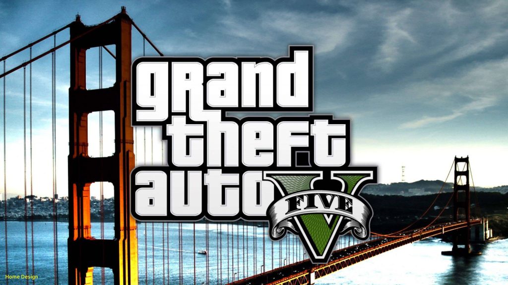 GTA 5 wallpaper with iconic logo over red steel Gant Bridge in 1080p high-definition background