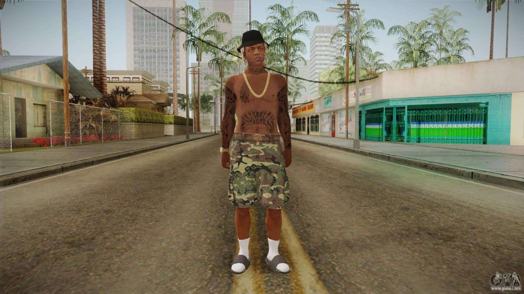 Jeffrey Cross GTA San Andreas 4K mod wallpaper shirtless tattooed character Los Santos street