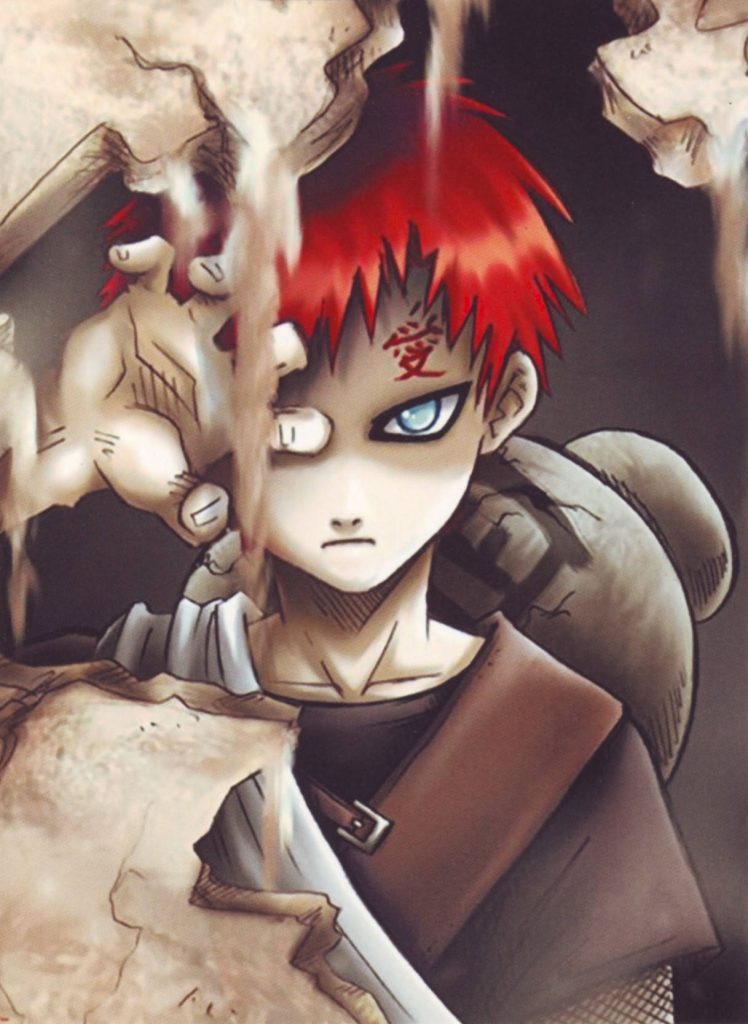Gaara Sand Defense wallpaper dark background red hair ninja anime intense battle pose
