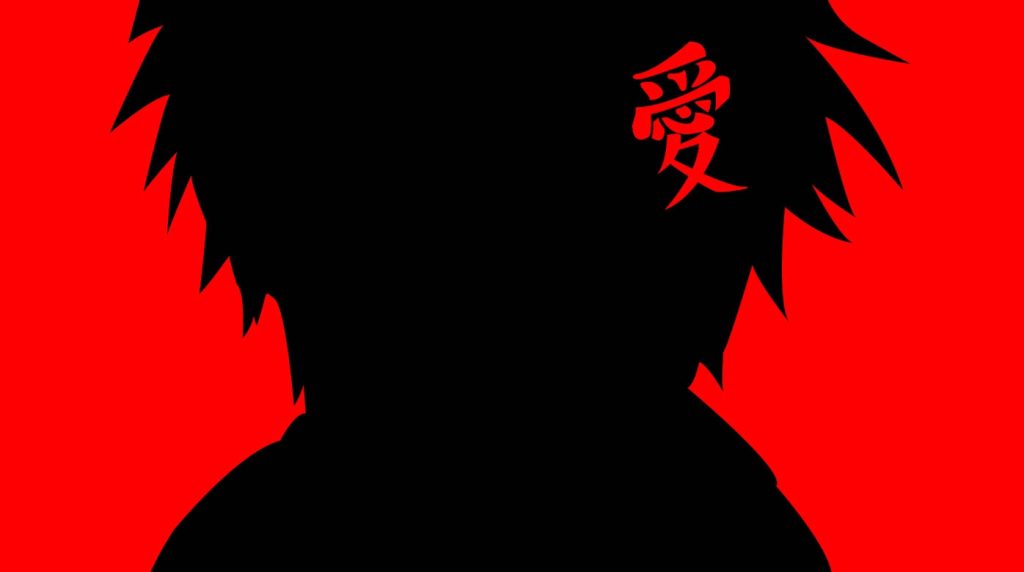 Gaara silhouette wallpaper with black figure red background minimalist Naruto anime vector design