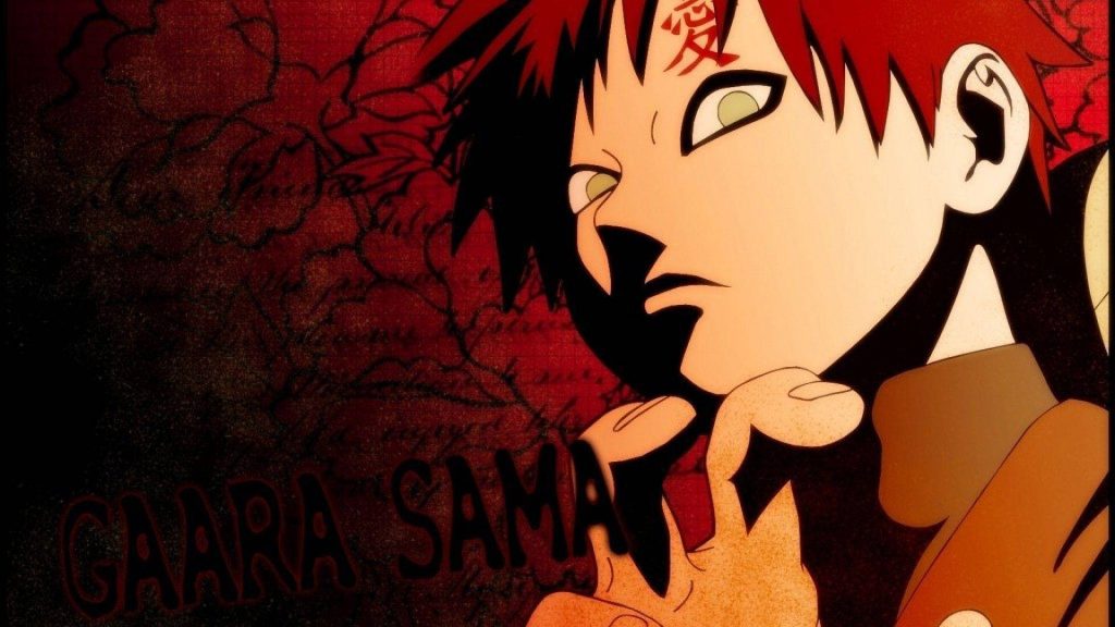Gaara Naruto wallpaper intense brooding Kazekage deep red background stylized text
