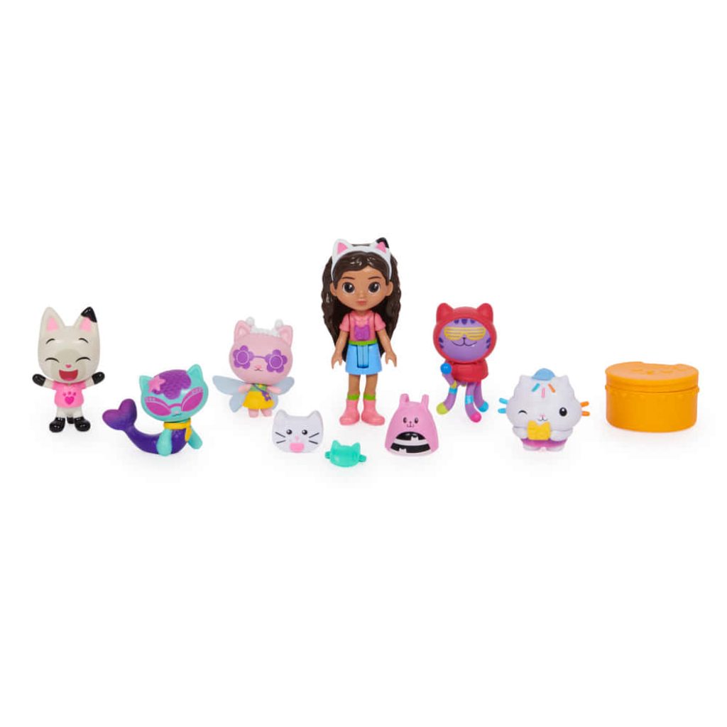 Gabby’s Dollhouse colorful figurines with cats on white background vibrant wallpaper desktop
