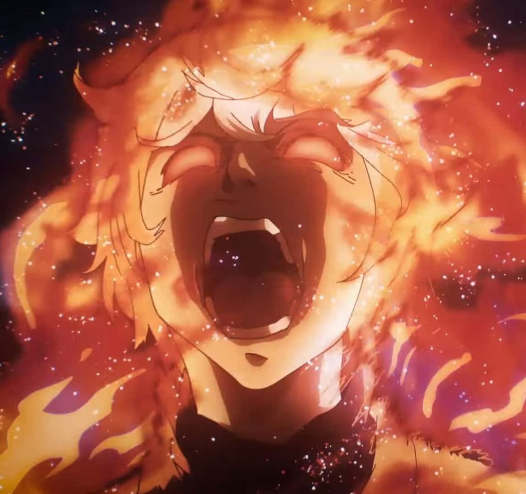 Gabimaru Hell's Paradise anime wallpaper fierce roaring flames dynamic combat scene background