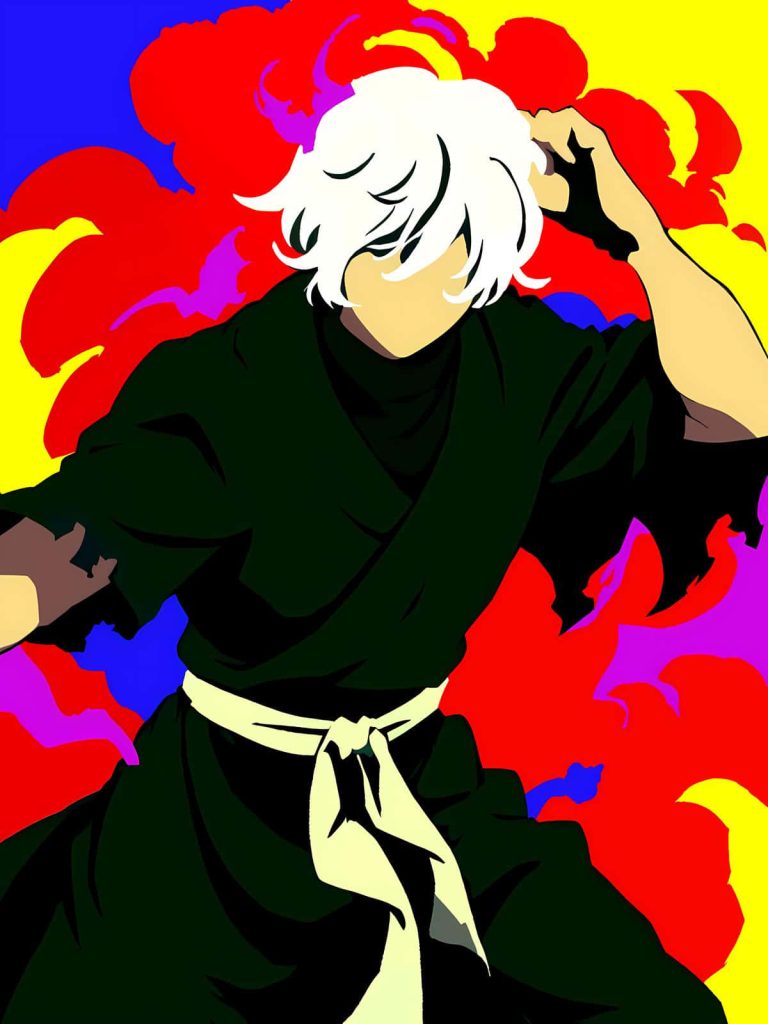 Gabimaru from Hell's Paradise vibrant minimalist wallpaper black gi colorful abstract background