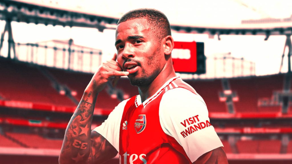 Gabriel Jesus Arsenal wallpaper at Emirates Stadium showing call me celebration and red theme