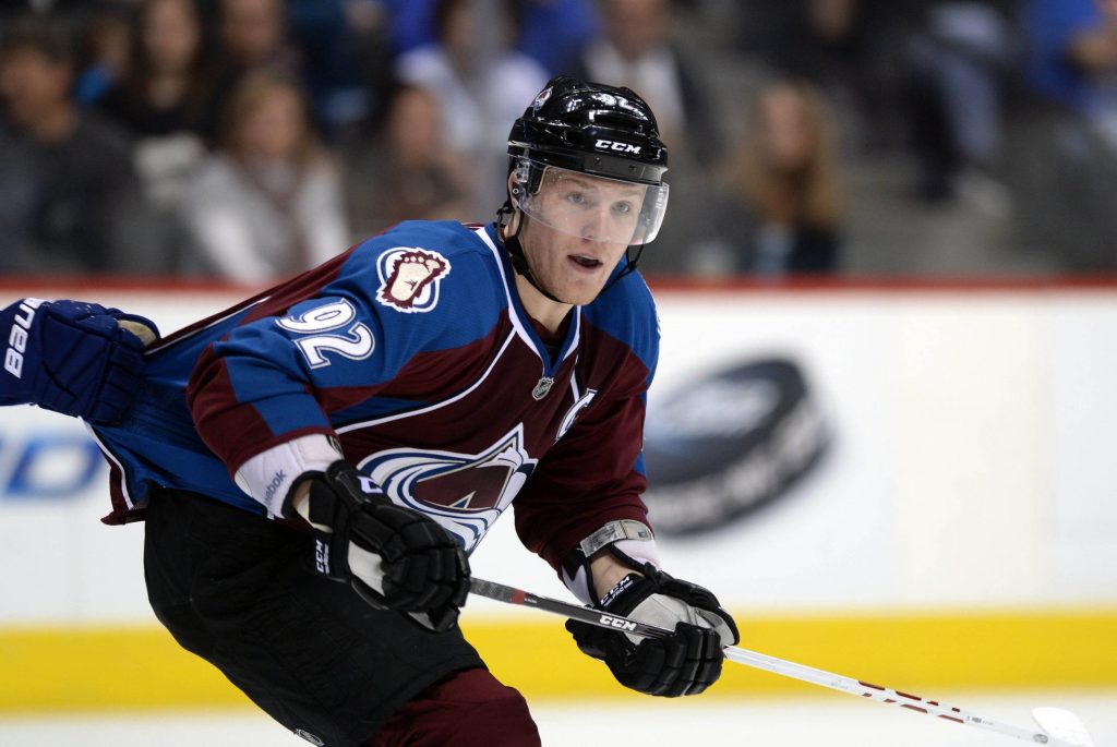 Gabriel Landeskog Colorado Avalanche skating action NHL hockey high resolution wallpaper